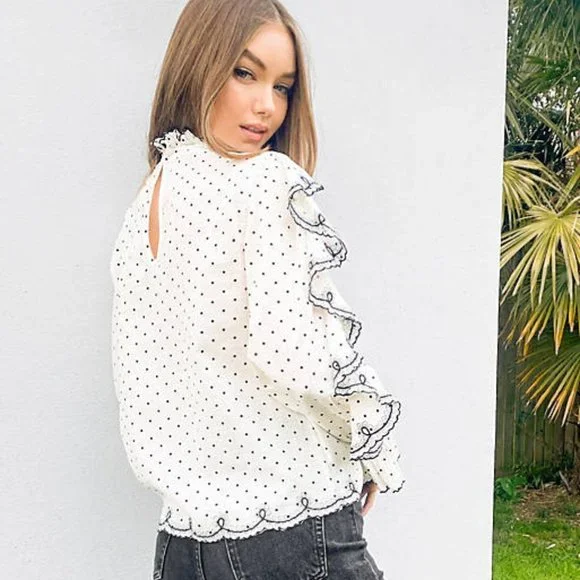 NWT River Island Cotton embroidered high neck blouse in white - Picture 3 of 6